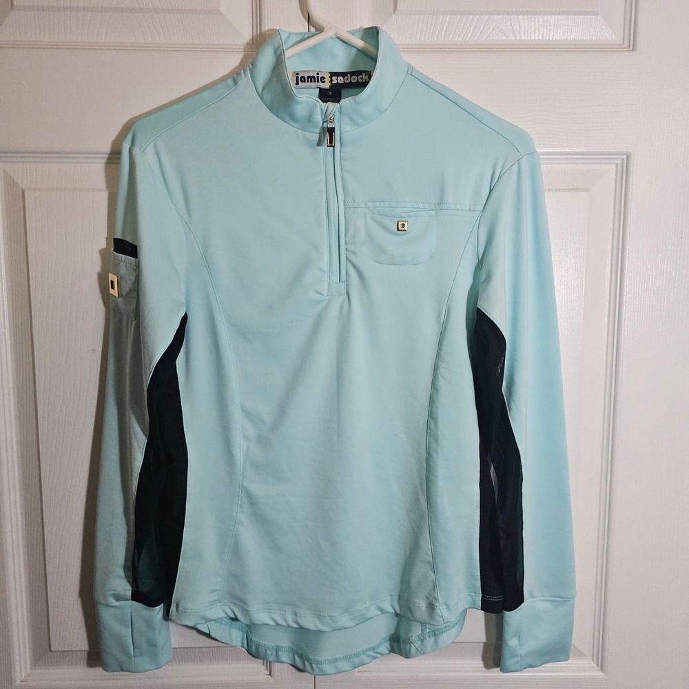 Jamie Sadock Pullover Top Small Blue Black Long Sleeve Golf Athletic Sporty Mesh